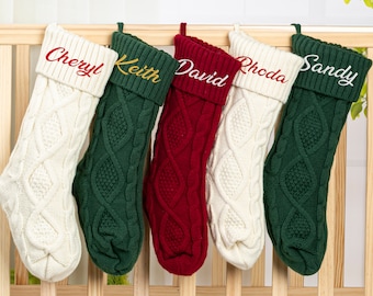 Embroidered Christmas Stocking Personalized Christmas Stockings Knitted Stockings Family Stockings Monogram Stockings Holiday Decor Gifts