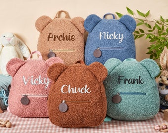 Sac à dos personnalisé avec nom, sac à dos ours en peluche, sac à dos de voyage personnalisé, sac à dos monogrammé pour enfants d'âge préscolaire, cadeaux pour enfant et bébé