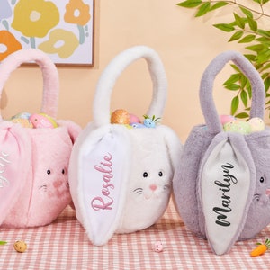 Gestickter Osterhasenkorb, Benutzerdefinierter Hasenkorb, Ostereimer, Baby-Ostern-Namenskorb, Kinderkorb, Kinder-Ostern-Geschenk, personalisierter Korb