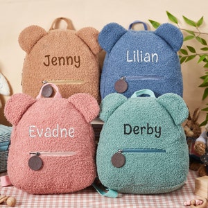 Sac à dos personnalisé ours en peluche pour bébé, sac à dos brodé pour tout-petit, sac à dos préscolaire à monogramme, cadeaux de Pâques pour bébé, sac à dos de voyage pour enfants image 2