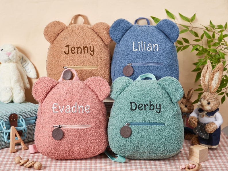 Personalized Teddy bear Backpack,Embroidered Teddy Bear Backpack for Kids,Plush Backpack Bag,Name Bear Bag,Cute Bag for Kids,Child Gifts image 2