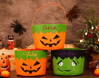 Custom Felt Trick or Treat Halloween Candy Tote,Personalized Halloween Bucket for Kids,Trick Or Treat Candy Bags, Halloween Candy Basket