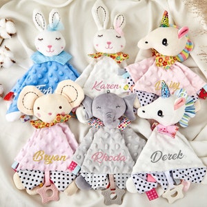 Personalized Baby Comforter Embroidered Name Baby Blanket  Animal Bunny Comforter Baby Soother Blanket Lovey Blanket Baby Shower Gifts