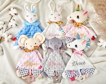 Personalized Baby Comforter Embroidered Name Baby Blanket  Animal Bunny Comforter Baby Soother Blanket Lovey Blanket Baby Shower Gifts