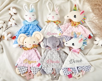 Personalized Baby Comforter Embroidered Name Baby Blanket  Animal Bunny Comforter Baby Soother Blanket Lovey Blanket Baby Shower Gifts