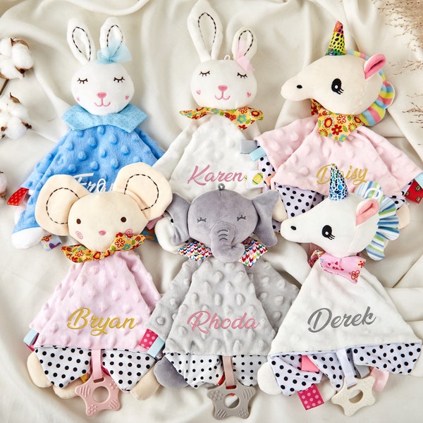 Personalized Baby Comforter Embroidered Name Baby Blanket  Animal Bunny Comforter Baby Soother Blanket Lovey Blanket Baby Shower Gifts