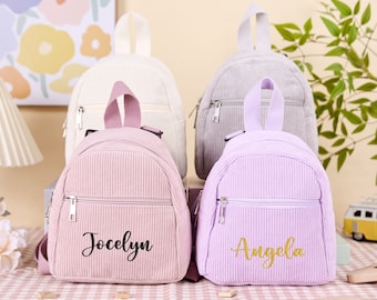 Embroidered Toddler Backpack,Personalized Kids&#39; Backpack,Corduroy Preppy Backpack,Classic Cute Kids School Bookbag,Child Gift,Boys Girls Bag