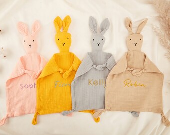 Double Gauze Cotton Swaddle Baby Comforter,Custom Rabbit Baby Comforter,Personalized Embroidered Baby Shower Towel,Baby Blanket,Newborn Gift
