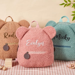 Personalized Teddy bear Backpack,Embroidered Teddy Bear Backpack for Kids,Plush Backpack Bag,Name Bear Bag,Cute Bag for Kids,Child Gifts image 1