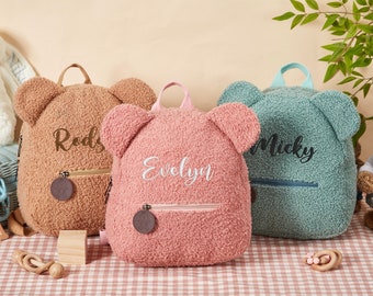 Personalisierter Teddybär Rucksack, gestickter Teddybär Rucksack für Kinder, Plüsch Rucksack Tasche, Name Bär Tasche, süße Tasche für Kinder, Kindergeschenke