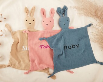 Organic Cotton Bunny Comforter, Comforting Towel for Baby,Unique Newborn Gift,Custom Shower Towel,Personalized Rabbit Baby Blankets