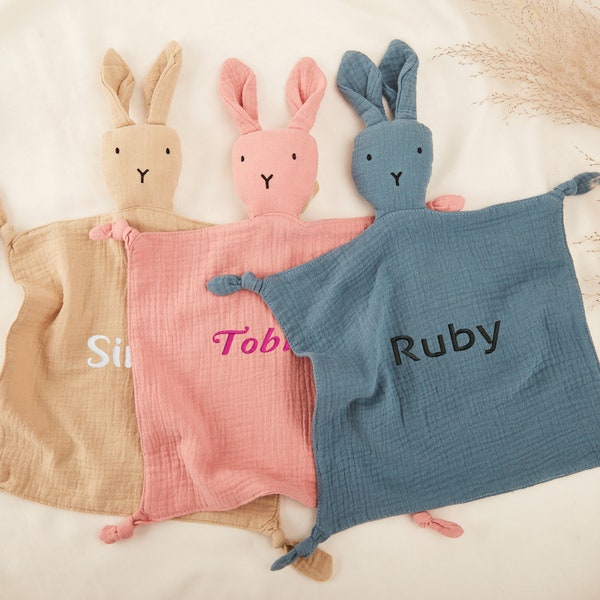 Organic Cotton Bunny Comforter, Comforting Towel for Baby,Unique Newborn Gift,Custom Shower Towel,Personalized Rabbit Baby Blankets