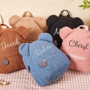 Personalisierter Teddybär Rucksack, gestickter Teddybär Rucksack für Kinder, Plüsch Rucksack Tasche, Name Bär Tasche, süße Tasche für Kinder, Kindergeschenke Bild 3