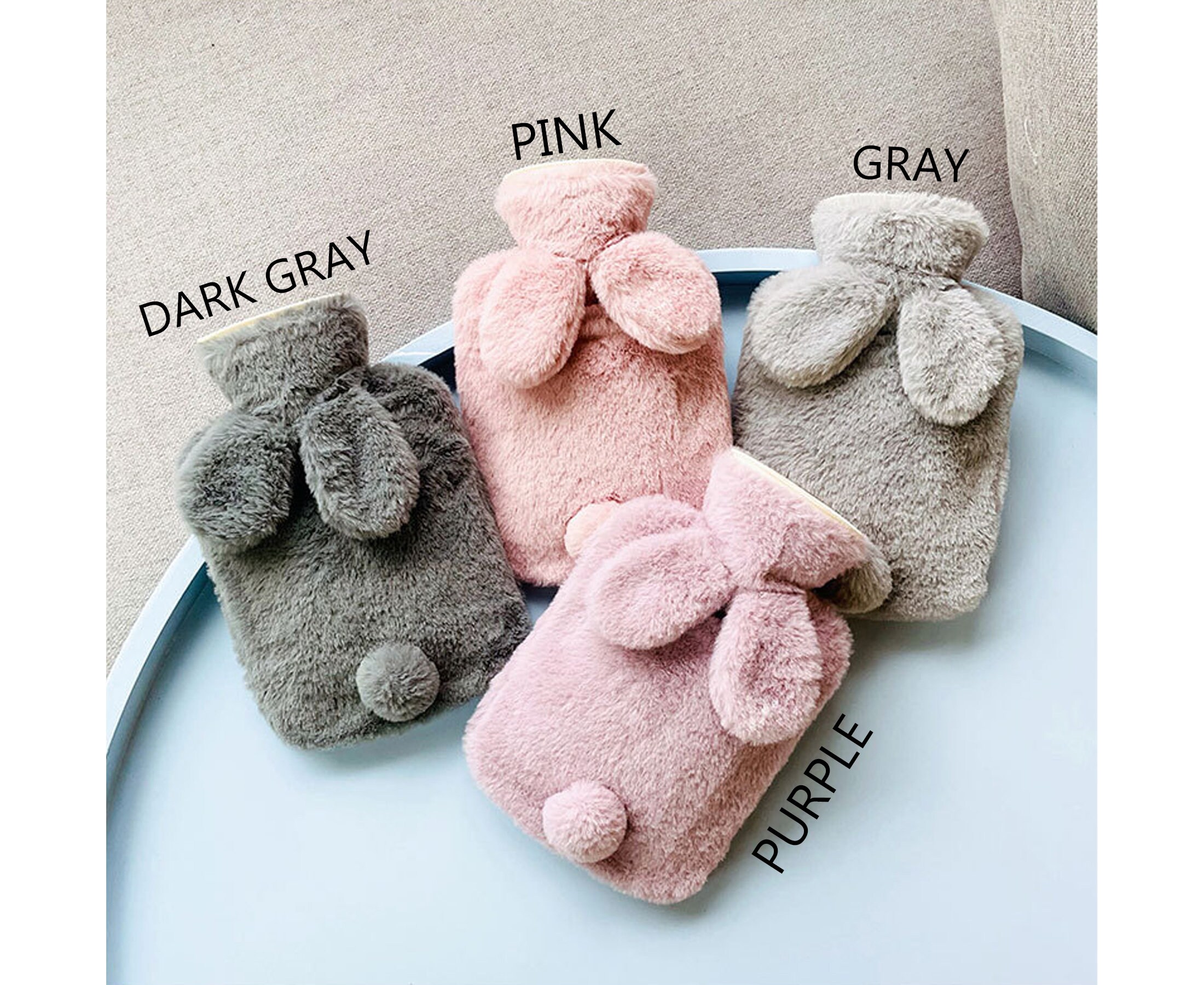 Personalized Hot Water Bottle Bag with Cute Stuffed Bunny Cover,Animal Hot Water Bottle with removable cover,Heat Pack