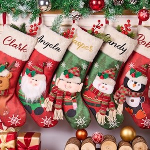 Personalized Christmas Stockings,3-D Plush Character,Monogram Stockings,Custom Family Stockings,Holiday Decor,Christmas Tree Decor,Xmas Gift