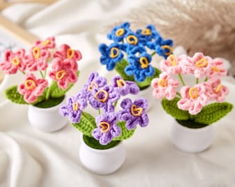 Crochet myosotis fait à la main au Crochet Lily en pot plante-Crochet fleur décoration-tricoté fleur voiture décoration-Crochet fleur décoration