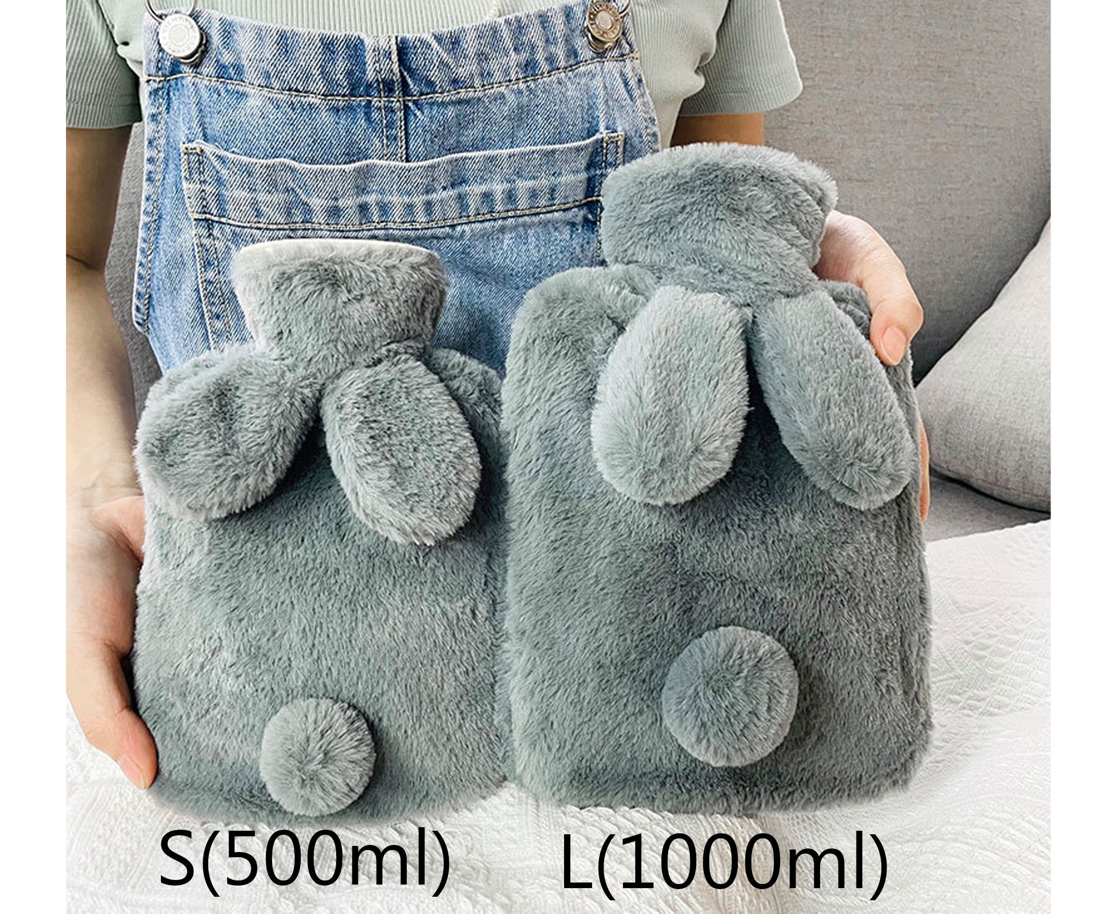 Personalized Hot Water Bottle Bag with Cute Stuffed Bunny Cover,Animal Hot Water Bottle with removable cover,Heat Pack