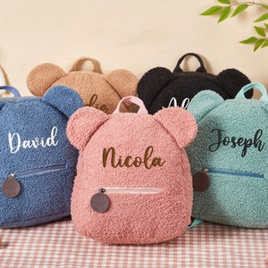 Personalisierter Teddybär Rucksack, gestickter Teddybär Rucksack für Kinder, Plüsch Rucksack Tasche, Name Bär Tasche, süße Tasche für Kinder, Kindergeschenke Bild 6