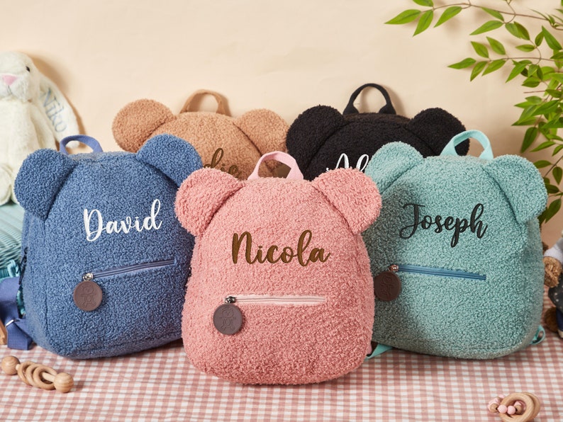 Personalisierter Teddybär Rucksack, gestickter Teddybär Rucksack für Kinder, Plüsch Rucksack Tasche, Name Bär Tasche, süße Tasche für Kinder, Kindergeschenke Bild 6