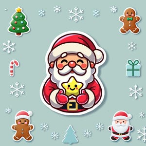 Adesivo de Natal do Papai Noel | Adesivo de Natal fofo para planejadores, presentes e scrapbooking
