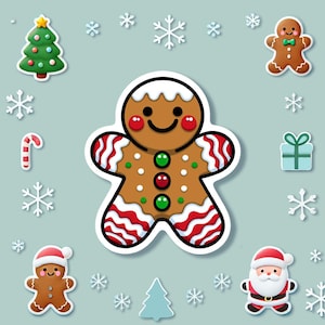 Pegatina de hombre de jengibre navideño / Lindo papel para envolver regalos y decoración para planificadores navideños / Idea para rellenar calcetines