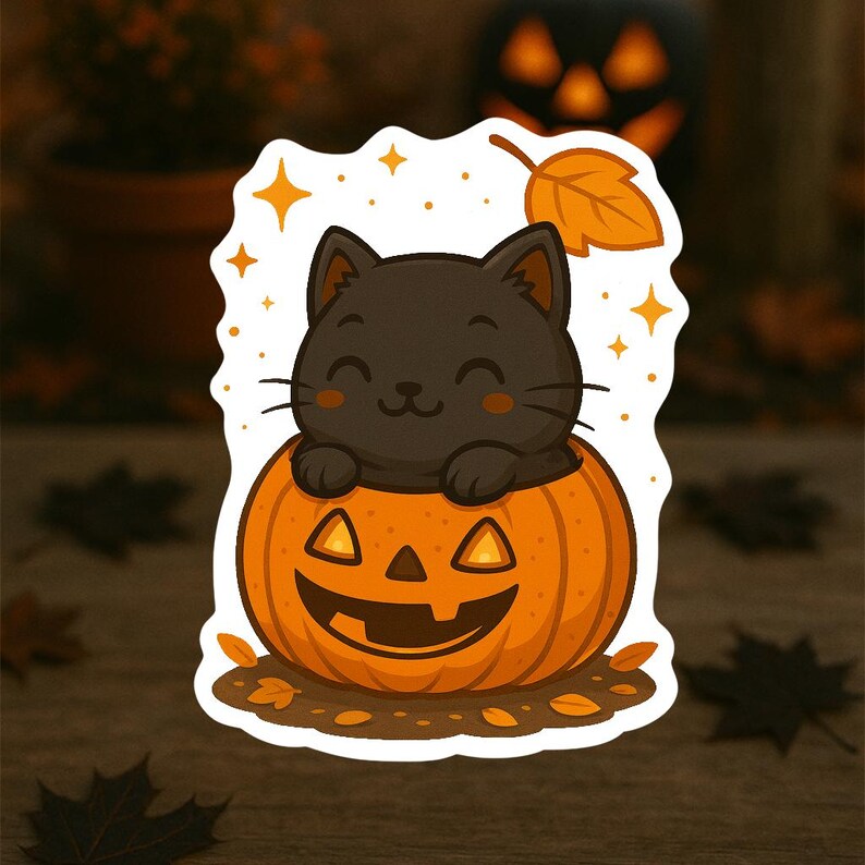 Halloween Black Cat Vinyl Sticker – Kawaii Pumpkin Fall Decor, Spooky ...