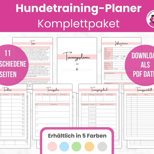 Dog training planner complete package to print | Training plan, training diary, protocol, trick list | German | DIN A4 & A5 | PDF