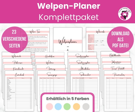Welpenplaner Komplettpaket zum Ausdrucken | Sozialisierungsliste, Protokolle für Training und Gesundheit, etc.  | Deutsch | DIN A4&A5 | PDF