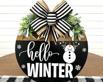 Hello Winter Door Hanger | Winter Wreath | Winter Door Decor | Snowman Door Decor | Winter Home Decor | Winter Porch Decor | Winter Sign