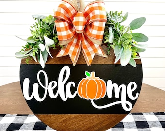 Pumpkin Welcome Door Hanger | Fall Door Hanger | Fall Wreath | Fall Porch Decor | Fall Door Decor | Front Door Decor | Fall Door Sign |