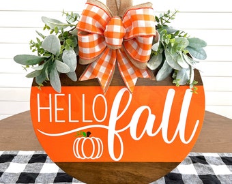 Hello Fall Door Hanger | Fall Wreath | Fall Front Door Decor | Pumpkin Decor | Fall Porch Decor | Happy Fall Sign | Fall Door Sign | Wreath