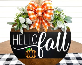 Hello Fall Door Hanger | Fall Wreath | Pumpkin Door Hanger | Pumpkin Wreath | Fall Door Decor | Fall Porch Decor | Fall Door Sign