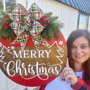 Christmas Front Door Decor | Christmas Wreath | Christmas Door Hanger | Christmas Door Sign | Merry Christmas | Wooden Christmas Wreath