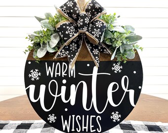 Winter Wreath | Winter Door Hanger | Winter Door Decor | Front Door Decor | Wooden Winter Door Sign | Winter Home Decor | Round Door Sign