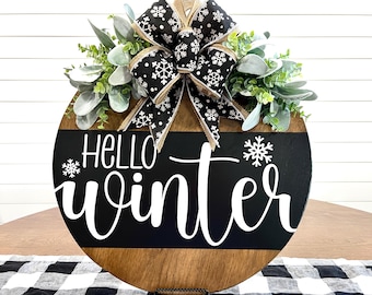Winter Wreath | Winter Door Hanger | Wood Winter Sign For Door | Front Door Decor | Outdoor Winter Decor | Winter Home Decor | Hello Winter
