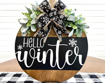 Winter Door Hanger | Winter Wreath | Hello Winter | Winter Door Decor | Snowflake Sign | Winter Gift | Winter Home Decor | Wood Wreath