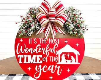 Christmas Front Door Decor | Nativity Scene Door Hanger | Christmas Door Hanger | Merry Christmas Door Sign | Christian Christmas Wreath