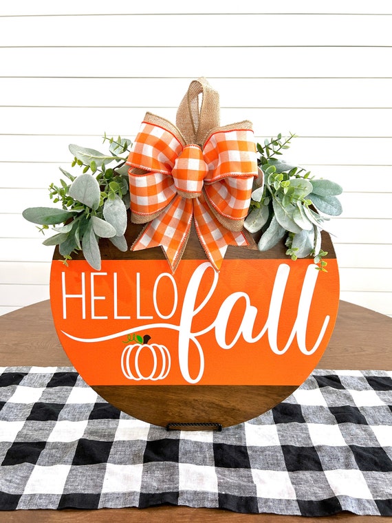 Hello Fall Door Hanger | Fall Wreath | Fall Front Door Decor | Pumpkin Decor | Fall Porch Decor | Happy Fall Sign | Fall Door Sign | Wreath