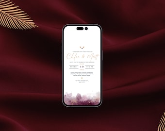 Digital Wedding Invitation, Burgundy, Smartphone electronic, minimalist invitations, wedding invite, 2023, evite