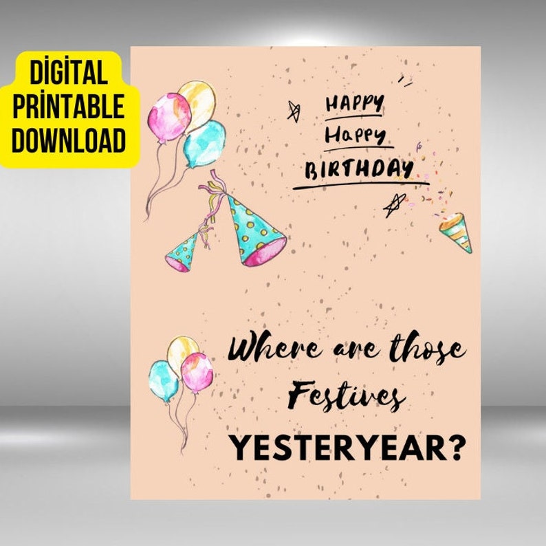 Printable Birthday Card Digital Download Happy Birthday Card Etsy