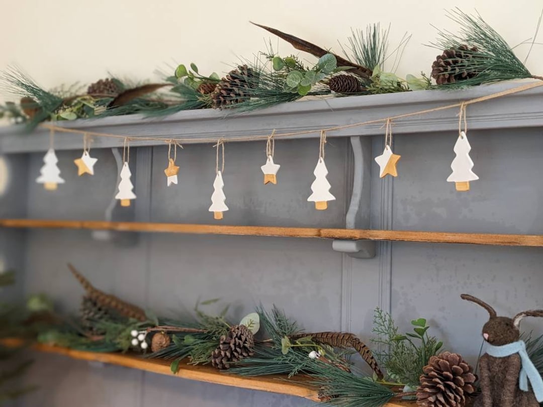 Handmade Christmas Garland With Rustic White and Gold Clay Etsy UK