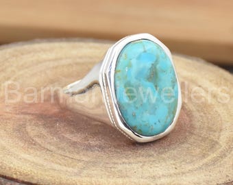 Handmade Mohave Turquoise Ring: Oval Gemstone, 925 Sterling Silver Jewelry, Statement Ring