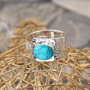 Handmade Turquoise Ring: Sterling Silver Antique Textured Band