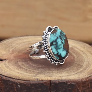 Tibetan Turquoise 925 Sterling Silver Ring: Handmade Gemstone Jewelry