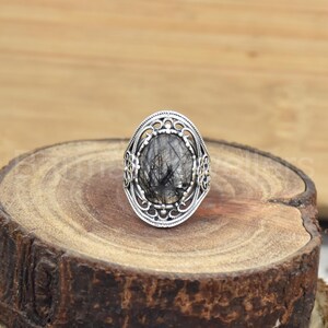 Handgemachter Schwarzer Rutilquarz Ring: 925 Sterling Silber Schmuck