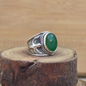 Handmade Green Onyx 925 Sterling Silver Ring: Natural Gemstone Jewelry