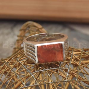 Textured Sponge Coral Handmade Ring, 925 Sterling Silver Ring, Everyday Silver Ring, Orange gemstone silver Ring, Antique Jewelry for Gift