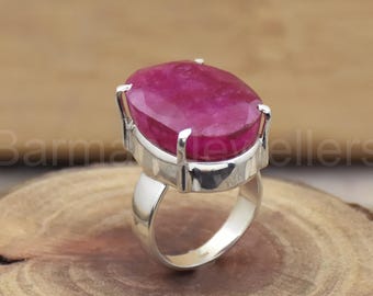 Handmade Indian Ruby Ring: 925 Sterling Silver, Adjustable Gemstone