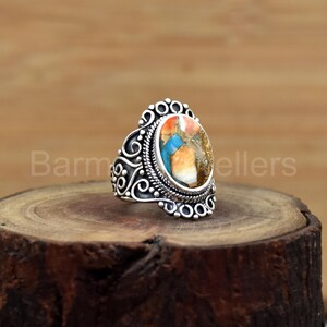 Auster Kupfer Türkis Ring, 925 Sterling Silber Ring, Edelstein Ring, Designer Band Ring, Silber Schmuck, handgemachter Ring, Ring für Geschenk