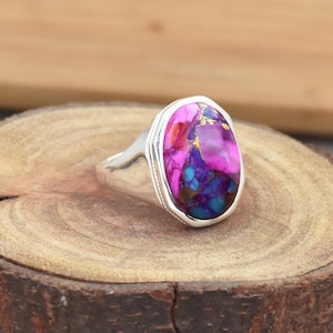 Handmade Pink Oyster Turquoise Ring: Sterling Silver Gemstone Jewelry